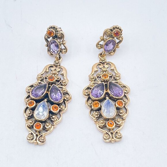 Nicky Butler Gold Tone Earrings Precious Stones Amethyst & Moonstone - Picture 1 of 7